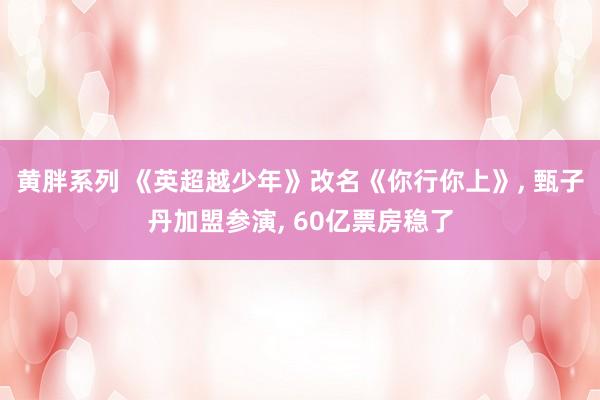 黄胖系列 《英超越少年》改名《你行你上》， 甄子丹加盟参演， 60亿票房稳了
